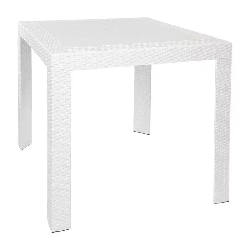 LeisureMod Mace Ensemble bistro d'extérieur 5 pièces style mid-century moderne - Table ronde blanche avec 4 chaises empilables