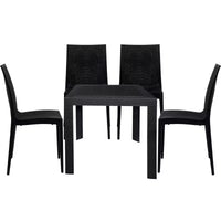 LeisureMod Mace 5-Piece Mid-Century Modern Outdoor Bistro Set - White Round Table with 4 Stackable Chairs