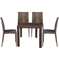 LeisureMod Mace Ensemble bistro d'extérieur 5 pièces style mid-century moderne - Table ronde blanche avec 4 chaises empilables