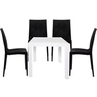 LeisureMod Mace Ensemble bistro d'extérieur 5 pièces style mid-century moderne - Table ronde blanche avec 4 chaises empilables