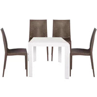 LeisureMod Mace Ensemble bistro d'extérieur 5 pièces style mid-century moderne - Table ronde blanche avec 4 chaises empilables