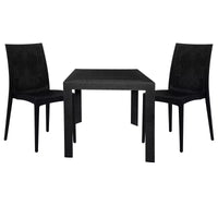 LeisureMod Mace 3-Piece Mid-Century Modern Outdoor Bistro Set - White Round Table with 2 Stackable Chairs