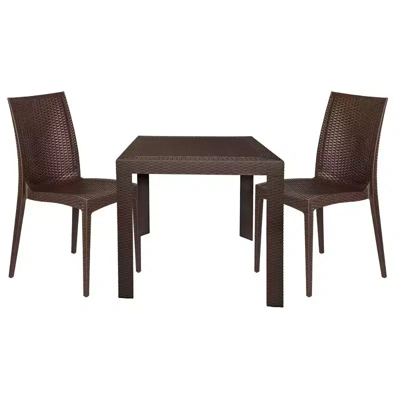 LeisureMod Mace Ensemble de Bistro d'Extérieur Moderne du Milieu du Siècle 3 Pièces - Table Ronde Blanche avec 2 Chaises Empilables