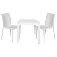LeisureMod Mace Ensemble de Bistro d'Extérieur Moderne du Milieu du Siècle 3 Pièces - Table Ronde Blanche avec 2 Chaises Empilables