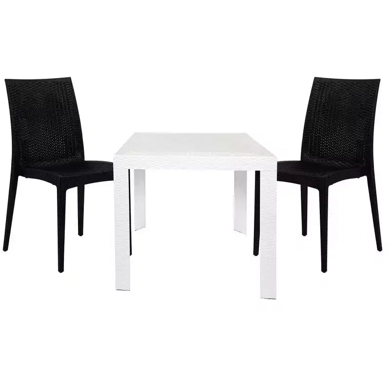 LeisureMod Mace Ensemble de Bistro d'Extérieur Moderne du Milieu du Siècle 3 Pièces - Table Ronde Blanche avec 2 Chaises Empilables
