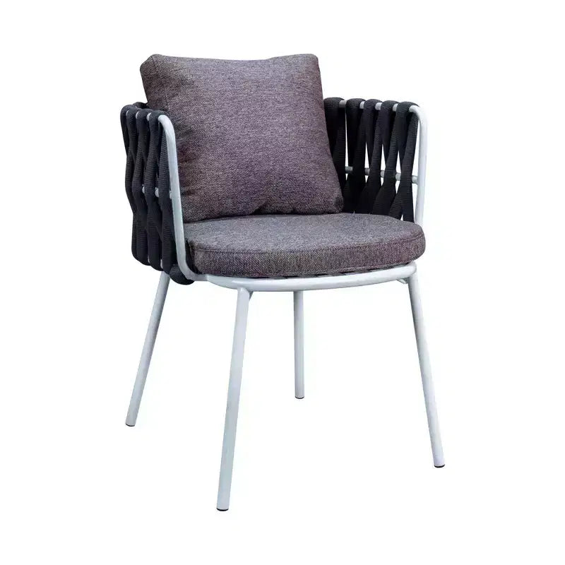 LeisureMod Spencer Chaise de salle à manger de patio d'extérieur avec coussins - design moderne en corde tressee et fauteuil à cadre metallique pour jardin et bord de piscine