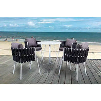 LeisureMod Spencer Chaise de salle à manger de patio d'extérieur avec coussins - design moderne en corde tressee et fauteuil à cadre metallique pour jardin et bord de piscine