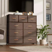 Crestlive Products Commode à 9 tiroirs en tissu extra large pour chambre à coucher, tour de rangement de vêtements avec cadre en acier robuste, plateau en bois, tiroirs faciles à tirer, poignées en bois