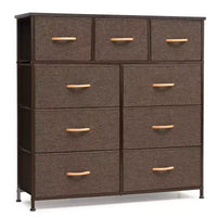 Crestlive Products Commode à 9 tiroirs en tissu extra large pour chambre à coucher, tour de rangement de vêtements avec cadre en acier robuste, plateau en bois, tiroirs faciles à tirer, poignées en bois