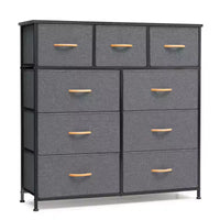 Crestlive Products Commode à 9 tiroirs en tissu extra large pour chambre à coucher, tour de rangement de vêtements avec cadre en acier robuste, plateau en bois, tiroirs faciles à tirer, poignées en bois