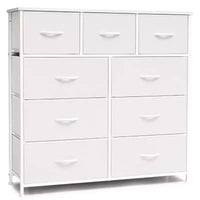 Crestlive Products Commode à 9 tiroirs en tissu extra large pour chambre à coucher, tour de rangement de vêtements avec cadre en acier robuste, plateau en bois, tiroirs faciles à tirer, poignées en bois