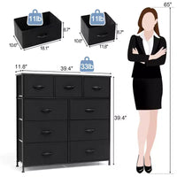 Crestlive Products Commode à 9 tiroirs en tissu extra large pour chambre à coucher, tour de rangement de vêtements avec cadre en acier robuste, plateau en bois, tiroirs faciles à tirer, poignées en bois