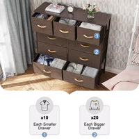 Crestlive Products Commode à 9 tiroirs en tissu extra large pour chambre à coucher, tour de rangement de vêtements avec cadre en acier robuste, plateau en bois, tiroirs faciles à tirer, poignées en bois
