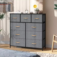 Crestlive Products Commode à 9 tiroirs en tissu extra large pour chambre à coucher, tour de rangement de vêtements avec cadre en acier robuste, plateau en bois, tiroirs faciles à tirer, poignées en bois