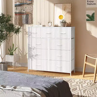 Crestlive Products Commode à 9 tiroirs en tissu extra large pour chambre à coucher, tour de rangement de vêtements avec cadre en acier robuste, plateau en bois, tiroirs faciles à tirer, poignées en bois