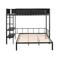 Lit superposé en métal une place et demi avec étagères et panneau grillagé / Cadre de lit robuste en métal, transformable en lit double