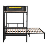 Lit superposé en métal une place et demi avec étagères et panneau grillagé / Cadre de lit robuste en métal, transformable en lit double