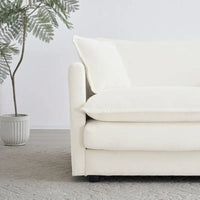 Fauteuil de lecture rembourré canapé simple et profond, chaise de salon en tissu chenille blanc, 1 coussin décoratif