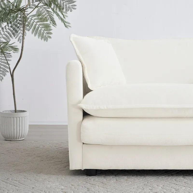 Fauteuil de lecture rembourré canapé simple et profond, chaise de salon en tissu chenille blanc, 1 coussin décoratif