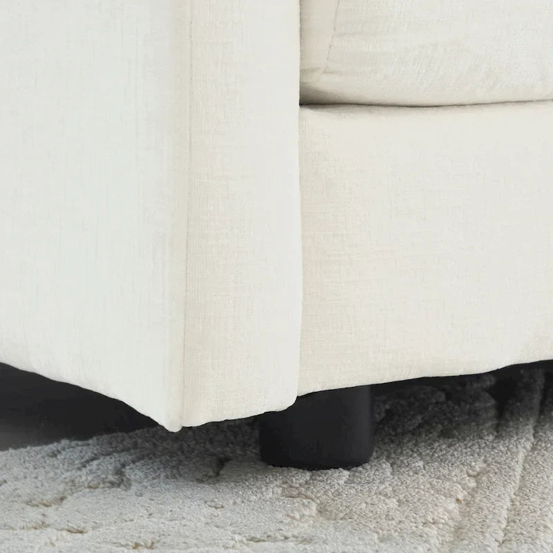 Fauteuil de lecture rembourré canapé simple et profond, chaise de salon en tissu chenille blanc, 1 coussin décoratif