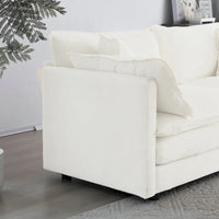Fauteuil de lecture rembourré canapé simple et profond, chaise de salon en tissu chenille blanc, 1 coussin décoratif