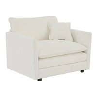 Fauteuil de lecture rembourré canapé simple et profond, chaise de salon en tissu chenille blanc, 1 coussin décoratif