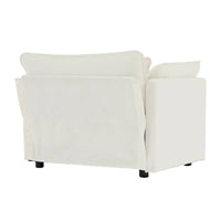 Fauteuil de lecture rembourré canapé simple et profond, chaise de salon en tissu chenille blanc, 1 coussin décoratif