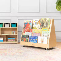 Présentoir et rangement de livres mobiles double face en bois ECR4Kids, meuble Montessori