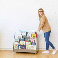 Présentoir et rangement de livres mobiles double face en bois ECR4Kids, meuble Montessori