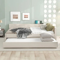 Lit plateforme rembourré Queen Size avec USB et lit gigogne double, Beige