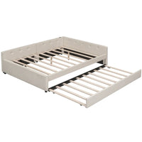 Lit plateforme rembourré Queen Size avec USB et lit gigogne double, Beige
