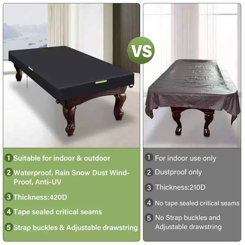 GARPROVM 8ft Housse de billard en similicuir robuste, housse de protection imperméable pour table de billard