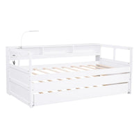 Lit de repos en bois Twin XL avec 2 lits gigognes, 3 compartiments de rangement, 1 lampe gratuite et design de chargement USB, Gris
