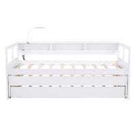 Lit de repos en bois Twin XL avec 2 lits gigognes, 3 compartiments de rangement, 1 lampe gratuite et design de chargement USB, Gris