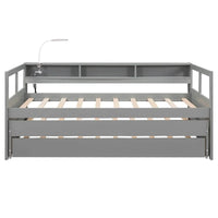 Lit de repos en bois Twin XL avec 2 lits gigognes, 3 compartiments de rangement, 1 lampe gratuite et design de chargement USB, Gris