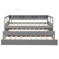 Lit de repos en bois Twin XL avec 2 lits gigognes, 3 compartiments de rangement, 1 lampe gratuite et design de chargement USB, Gris