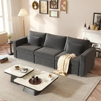 Canapé Sectionnel Moderne en Lin et Coton Forme L, Canapé Sectionnel Rembourré Surdimensionné, Méridienne avec Poufs de Rangement pour Salon