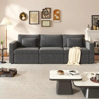 Canapé Sectionnel Moderne en Lin et Coton Forme L, Canapé Sectionnel Rembourré Surdimensionné, Méridienne avec Poufs de Rangement pour Salon