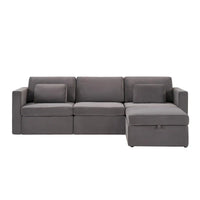 Canapé Sectionnel Moderne en Lin et Coton Forme L, Canapé Sectionnel Rembourré Surdimensionné, Méridienne avec Poufs de Rangement pour Salon