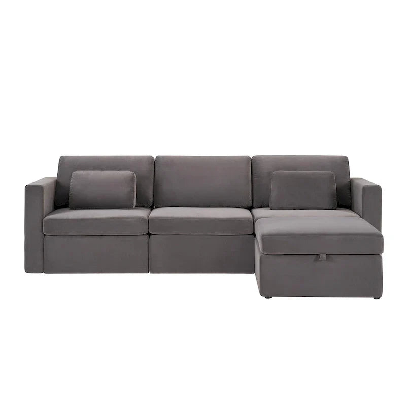 Canapé Sectionnel Moderne en Lin et Coton Forme L, Canapé Sectionnel Rembourré Surdimensionné, Méridienne avec Poufs de Rangement pour Salon