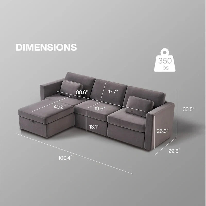 Canapé Sectionnel Moderne en Lin et Coton Forme L, Canapé Sectionnel Rembourré Surdimensionné, Méridienne avec Poufs de Rangement pour Salon