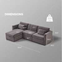 Canapé Sectionnel Moderne en Lin et Coton Forme L, Canapé Sectionnel Rembourré Surdimensionné, Méridienne avec Poufs de Rangement pour Salon