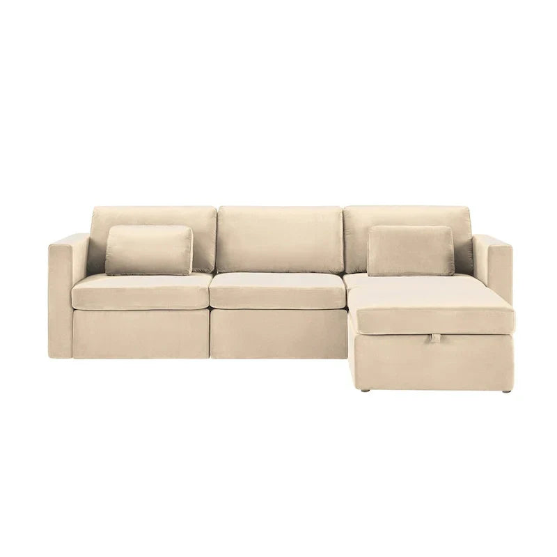 Canapé Sectionnel Moderne en Lin et Coton Forme L, Canapé Sectionnel Rembourré Surdimensionné, Méridienne avec Poufs de Rangement pour Salon