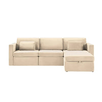 Canapé Sectionnel Moderne en Lin et Coton Forme L, Canapé Sectionnel Rembourré Surdimensionné, Méridienne avec Poufs de Rangement pour Salon