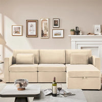 Canapé Sectionnel Moderne en Lin et Coton Forme L, Canapé Sectionnel Rembourré Surdimensionné, Méridienne avec Poufs de Rangement pour Salon