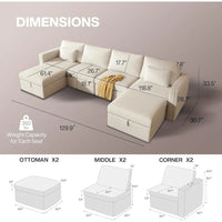 Canapé Sectionnel Moderne en Lin et Coton Forme L, Canapé Sectionnel Rembourré Surdimensionné, Méridienne avec Poufs de Rangement pour Salon