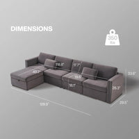 Canapé Sectionnel Moderne en Lin et Coton Forme L, Canapé Sectionnel Rembourré Surdimensionné, Méridienne avec Poufs de Rangement pour Salon