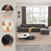 Canapé Sectionnel Moderne en Lin et Coton Forme L, Canapé Sectionnel Rembourré Surdimensionné, Méridienne avec Poufs de Rangement pour Salon