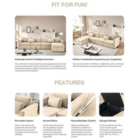 Canapé Sectionnel Moderne en Lin et Coton Forme L, Canapé Sectionnel Rembourré Surdimensionné, Méridienne avec Poufs de Rangement pour Salon