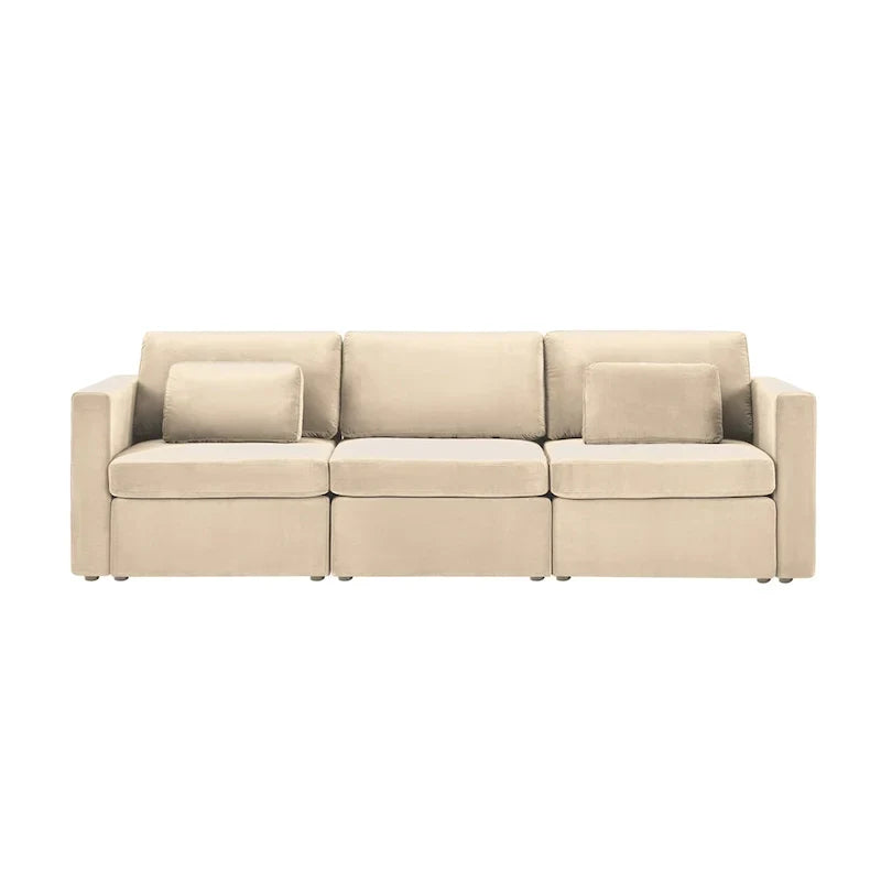 Canapé Sectionnel Moderne en Lin et Coton Forme L, Canapé Sectionnel Rembourré Surdimensionné, Méridienne avec Poufs de Rangement pour Salon